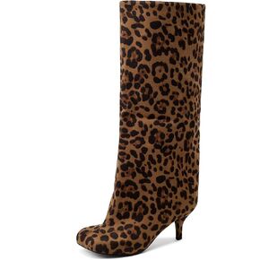 Nude Knee High Suede Boots for Women Square Toe Stiletto Heel Long Boots Wide Calf Pull On Tall Boots Fashion Comfortable Fall Boots
