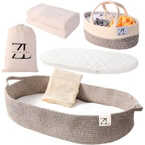 ZEAL'N LIFE Baby Changing Basket with Diapers Basket, Blanket & Changing Pad for Dresser, Potable Changing Pad, Baby Changing Pad, Changing Pad for Dresser, Moses Basket for Newborns (Brown)
