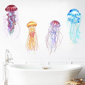 Colorful Beautiful Separate Jellyfishes Wall Decal Nursery Sea Animal Marine Organism Wall Sticker Removable Peel and Stick Waterproof Wall Art Decor Stickers for Kids Baby Classroom Living