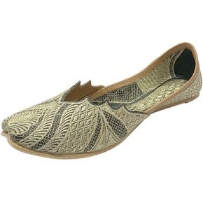 Women's Wedding Punjabi Juti Black Handmade Ethnic Mojaris Shoes Ethnic Flat Indian Jutti