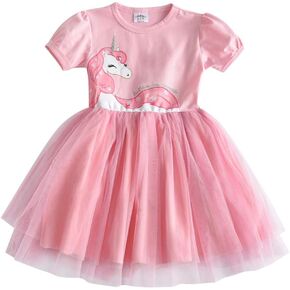DXTON Toddler Summer Dresses Casual Short Sleeve Girl Tutu Party Dresses SH4570