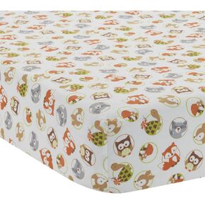 Bedtime Originals Friendly Forest Woodland Fitted Crib Sheet, Green/Brown/White