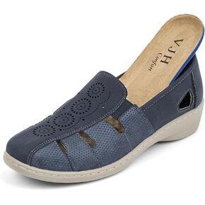 VJH confort Women’s Loafers, Slip-on Round Toe Light Weight Comfort Casual Walking Shoes(Navy,7.5)