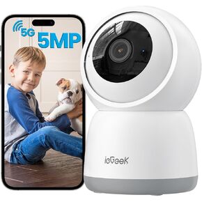 ieGeek 5MP Plug-in Indoor Camera, 5G/2.4G WiFi Cameras for Home Security, 360 Pan/Tilt Pet Cam for Dog/Baby Monitor w/Noise & Motion Detection, Auto Tracking, 2 Way Audio, One-Click Connection(Black)
