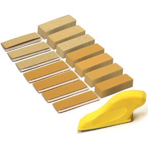 60 Sheets Micro Detail Sander Paper Kit,3.5"x 1"Hand Sanding Block for Small Projects Wet Dry Hook & Loop Silicon Carbide 80 to 400 Grit Sandpaper for Wood Crafts,Tight Narrow Spaces Metal Finishing