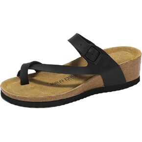 Project Cloud 100% Genuine Leather Womens Sandals Wedges & Beach Essentials, Memory Foam Summer Sandals, Non-Slip Platform Sandals Women, Open Toe Strappy Sandals for Women 2024 (Bailey, Black, 7) in Kuwait