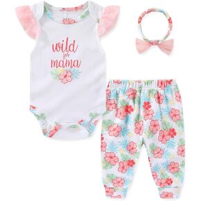 Newborn Baby Girl Clothes Outfits Long Sleeve Romper Bodysuit Ribbed Knitted Cotton Pants and Hat