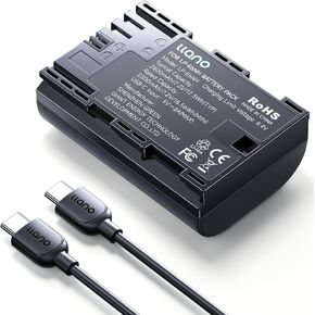 llano LP-E6NH Battery (USB-C Input) 2400mAh Replacement Battery Pack for Canon EOS R7 R5 R6 R6 II R, 5DIV, 6DII, 7DII, 80D, 90D Black
