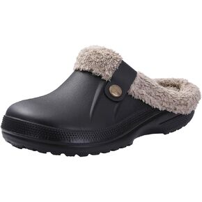 Unisex Winter Fur Lined Clogs Shoes Cushioned Fleece Clogs Indoor Outdoor Fuzzy Slippers Comfy Memory Foam Fluffy Lined Clogs Garden Waterproof Mules