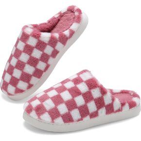 Women House Checkered Slippers - Mens Cozy Fuzzy Plaid Memory Foam Slippers with Faux Fur Lining for Indoor & Outdoor Comfort Soft Slides