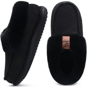 COFACE Women's Arch Support Memory Foam House Slippers Ladies Warm Fuzzy Faux Fur Collar Winter Moccasin Shoes Orthotic Plantar Fasciitis Indoor Outdoor Black Size 8