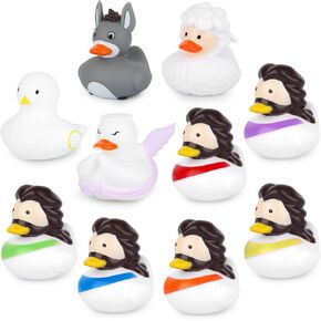 10PCS Rubber Ducks for Jeeps, Fun Jesus Rubber Ducks Sheep Donkey Angel Pigeon Christian Duck Toys, Bath Duckies Toy Gifts for Kids, Churches Christian Decoration Party Favors
