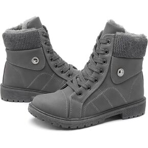 hash bubbie Women's Waterproof Ankle Boots Non Slip Combat Boots Black Fuzzy Winter Boots White Lace up Snow Boots for women Fall Boots with Zipper