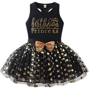 Toddler Kids Baby Girls Birthday Princess Outfits Dress Vest Tank Top Dot Mesh Tutu Skirt