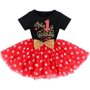 IMEKIS Baby Girls Mouse 1st 2nd Birthday Dress Polka Dots Tulle Tutu Cake Smash Summer Party Photo Props