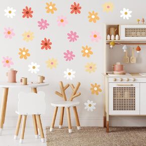 BBTO Daisy Wall Decal Flower Vinyl Wall Decals Daisy Decals Floral Decals Peel and Stick Daisy Stickers for Kids Nursery Wall Art Bedroom Living Room(Pink, White)