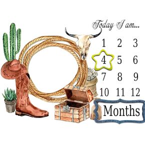 Western Cowboy Baby Monthly Milestone Blanket, 48x40in Rope Boots Hat Blanket Soft Flannel Newborn Baby Shower, New Mom Gift Baby Growth Chart Photography Blanket Contain 2 Props BTMYTE86