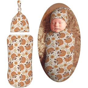 Wolf with Mountain Newborn Swaddle Blankets Hat Sets Soft Baby Receiving Blanket Swaddle Sack for Baby Shower Infant Boy Girl Gift