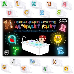 Garybank 26 Alphabet Fairy Light up Bath Cubes for Kids, Christmas Bath Toys for Kids Ages 3-5 Toddler, Glow Bathtub Alphabet Learning Toys for Baby, Animal Recognition, Sensory Development