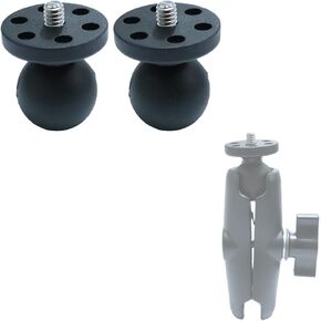 2PC 1" Ball Mount Adapter with 1/4"-20 Threaded Stud for Insta360 One X3, X2, X, R, RS, GO 2, GoPro, DJI OSMO, Compatible with RAM Ball Head Mounts B Size Double Socket Arm