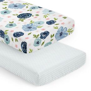 Sweet Jojo Designs Blush Pink and Blue Boho Floral Girl Baby Fitted Crib Sheet Set Infant Newborn Nursery Toddler Bed Room Standard Mattress 2p Polka Dot Bohemian Farmhouse Shabby Chic Rose Watercolor