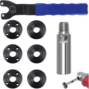 Angle Grinder Wrench 5/8"-11 Angle Grinder Extension Shaft with 6pcs Spanner Flange Grinder Nut, Combo 8Pack Angle Grinder Power Tool Compatible with Dewalt/Milwaukee/Ryobi/Metabo/Bosch