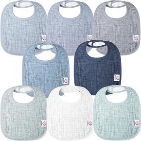 100% Cotton Muslin Baby Drooling Bibs 8-Pack Adjustable Bandana Bibs for Baby Girls Boys Drooling and Teething