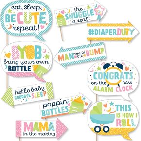 Big Dot of Happiness Funny Colorful Baby Shower - Gender Neutral Party Photo Booth Props Kit - 10 Piece
