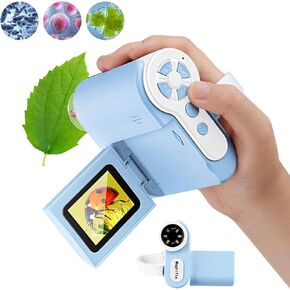 Microscope for Kids, 1000X Handheld Kids Microscope with 6 Adjustable LED Lights, 2'' HD Screen Miniscope for Kids 8-12 Christmas Birthday Gifts, 32GB SD Card Include-White