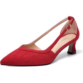 ROSERWISH Womens Wedding Suede Fashion Cute Buckle Pointed Toe Kitten Low Heel Pumps Dress Shoes 2 Inch