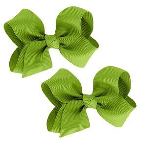 WD2U Baby Girls Set of 2 Small Grosgrain 3" Pigtail Hair Bows Alligator Clips Olive