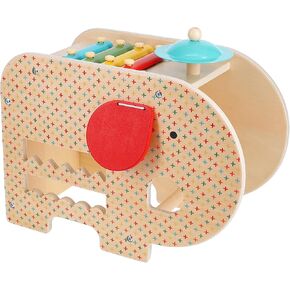 Petit Collage: Wooden 5-in-1 Elephant Music Toy - 5 Different Instruments - Sturdy Wood Construction, Non-Toxic and Safe for Kids, Ideal for Ages 3+