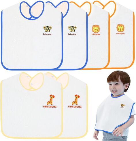 Set of 6 Baby Bibs| Waterproof Toddler Bibs| Large Towel Bibs for Toddler 1-6 Years| Bibs for Baby Boys and Girls in Saudi Arabia