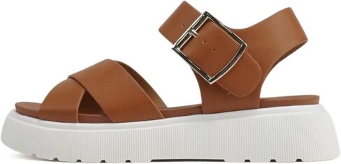 Soda “Carter" ~ Women Open Round Toe Crisscross Upper Lug Sole Platform Sandal with Adjustable Ankle Strap in Kuwait