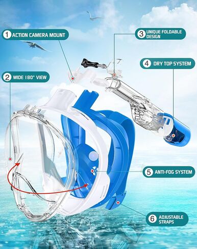 Greatever Full Face Snorkel Mask, Snorkeling Gear for Adults with Latest Dry Top Breathing System and Detachable Camera Mount, Foldable Snorkel Mask Adult, Snorkels Anti-Fog(Pink/Black, L/XL) in Kuwait