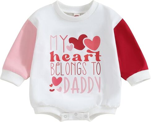 Dcohmch Baby Girl Valentine’s Day Outfits My Heart Belongs to Daddy Printed Romper Onesie Newborn Spring Clothes in Saudi Arabia