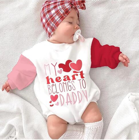 Dcohmch Baby Girl Valentine’s Day Outfits My Heart Belongs to Daddy Printed Romper Onesie Newborn Spring Clothes in Saudi Arabia