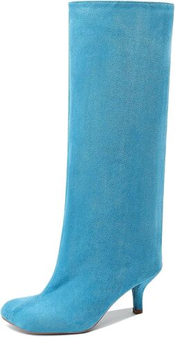 Nude Knee High Suede Boots for Women Square Toe Stiletto Heel Long Boots Wide Calf Pull On Tall Boots Fashion Comfortable Fall Boots in Saudi Arabia