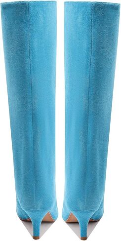 Nude Knee High Suede Boots for Women Square Toe Stiletto Heel Long Boots Wide Calf Pull On Tall Boots Fashion Comfortable Fall Boots in Saudi Arabia