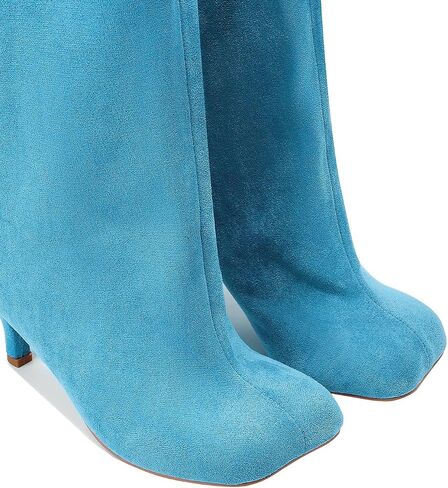 Nude Knee High Suede Boots for Women Square Toe Stiletto Heel Long Boots Wide Calf Pull On Tall Boots Fashion Comfortable Fall Boots in Saudi Arabia