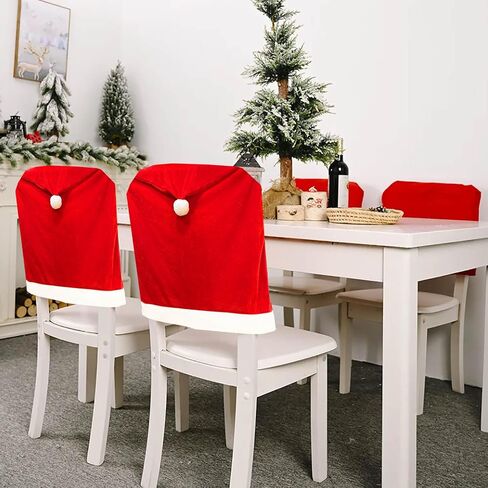Christmas Chair Covers Set of 4,Red and White Santa Claus Hat Chair Back Covers for Xmas Holiday Festival Indoor Kitchen Bar Counter Stools Decorations Dining Room Table Decor in Saudi Arabia