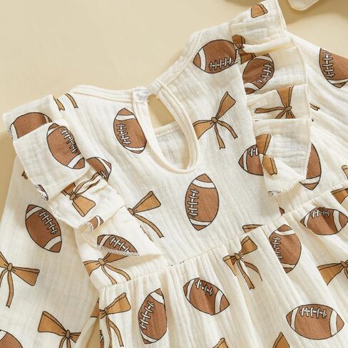 Newborn Baby Girl Football Outfit Rugby Print Ruffle Jumpsuit Puff Sleeve Linen Romper Headband Fall Clothes 0-12M in Kuwait