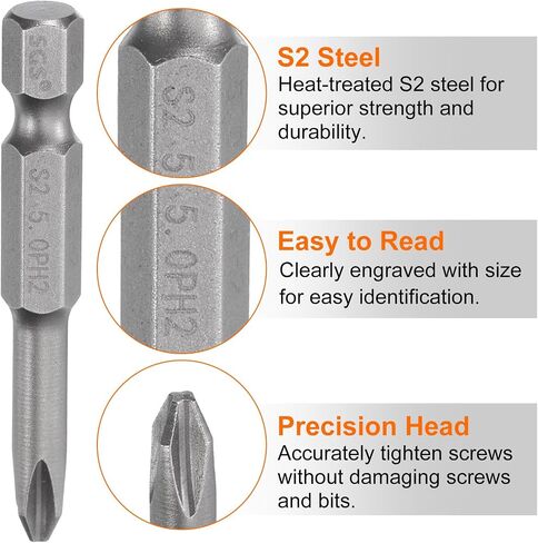HARFINGTON 5pcs #2 Phillips Screwdriver Bit PH2 1/4" Hex Shank 2" (50mm) Long Magnetic S2 Steel Industrial Grade Screw Driver Bit Cross Head Electric Drill Bits 0.197" (5mm) Rod in Saudi Arabia