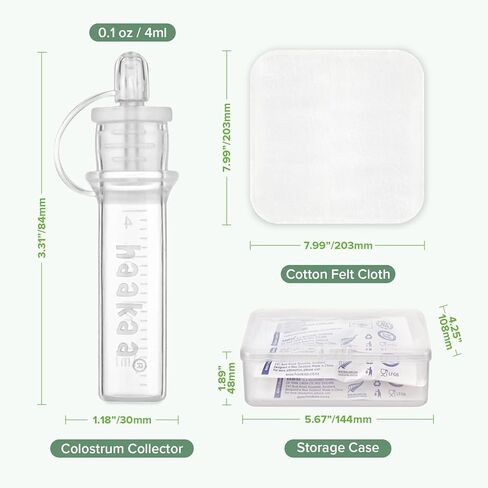 haakaa Silicone Colostrum Collector Set Ready-to-Use Silicone Colostrum Collector Reusable to Collect, Feed & Store, with 2 Clear Storage Cases & 2 White Cotton Wipe (0.1oz/4ml, 12 PK) in Saudi Arabia