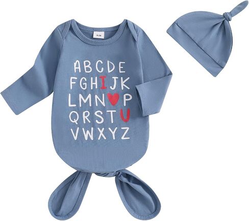 Baby Girl Boy Sleeping Waffle Bag Letter Embroidery Long Sleeve Sleep Striped Sack with Hat 2 Piece Set for Fall in Saudi Arabia