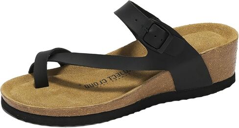 Project Cloud 100% Genuine Leather Womens Sandals Wedges & Beach Essentials, Memory Foam Summer Sandals, Non-Slip Platform Sandals Women, Open Toe Strappy Sandals for Women 2024 (Bailey, Black, 7) in Kuwait