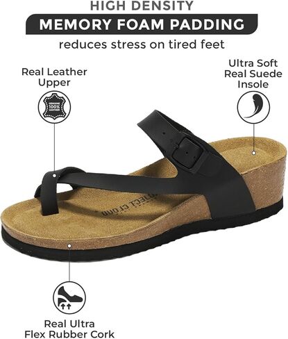 Project Cloud 100% Genuine Leather Womens Sandals Wedges & Beach Essentials, Memory Foam Summer Sandals, Non-Slip Platform Sandals Women, Open Toe Strappy Sandals for Women 2024 (Bailey, Black, 7) in Kuwait