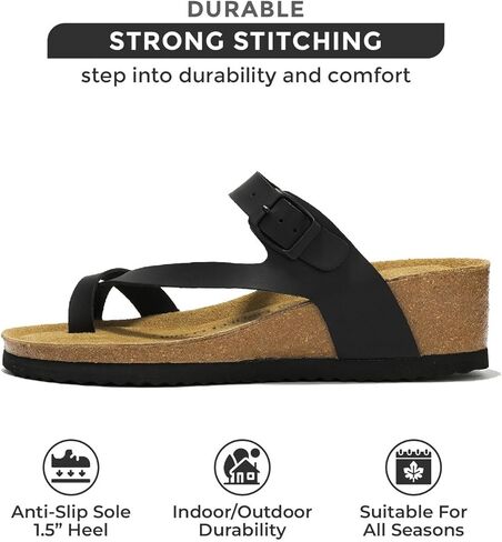 Project Cloud 100% Genuine Leather Womens Sandals Wedges & Beach Essentials, Memory Foam Summer Sandals, Non-Slip Platform Sandals Women, Open Toe Strappy Sandals for Women 2024 (Bailey, Black, 7) in Kuwait