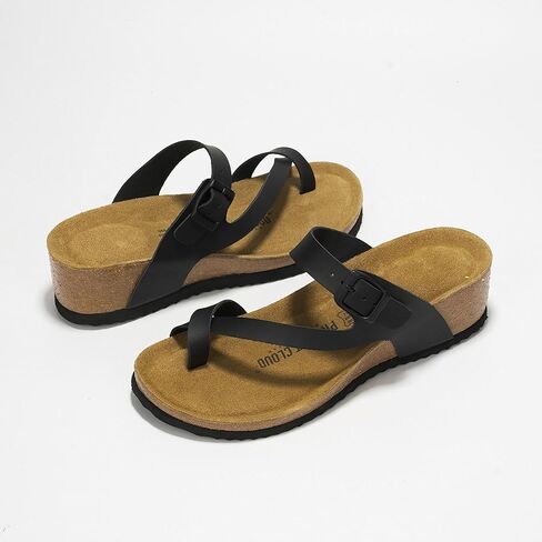 Project Cloud 100% Genuine Leather Womens Sandals Wedges & Beach Essentials, Memory Foam Summer Sandals, Non-Slip Platform Sandals Women, Open Toe Strappy Sandals for Women 2024 (Bailey, Black, 7) in Kuwait