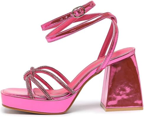 Amoji Women's 4 Inch Rhinestone Block Platform Heeled Sandal Wedding Party 316 in Saudi Arabia